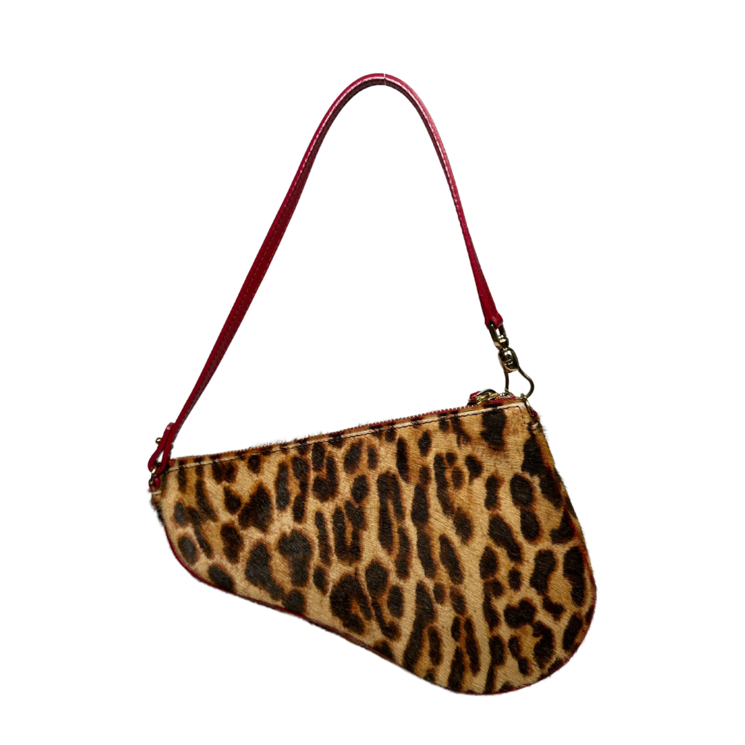 Christian Dior Leopard Print Pony Hair Saddle Bag