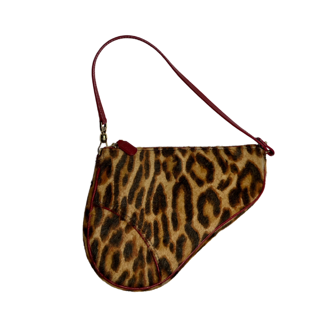 Christian Dior Leopard Print Pony Hair Saddle Bag
