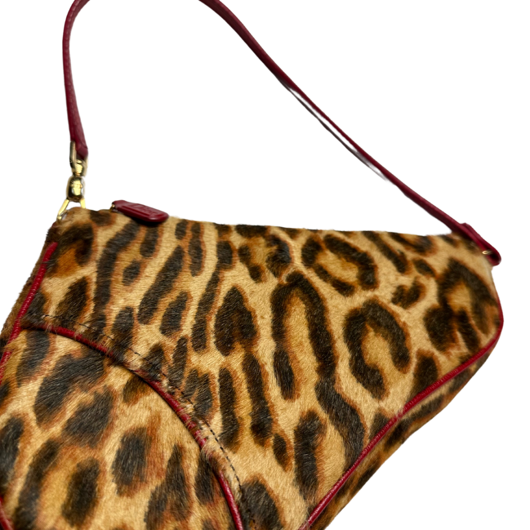Christian Dior Leopard Print Pony Hair Saddle Bag