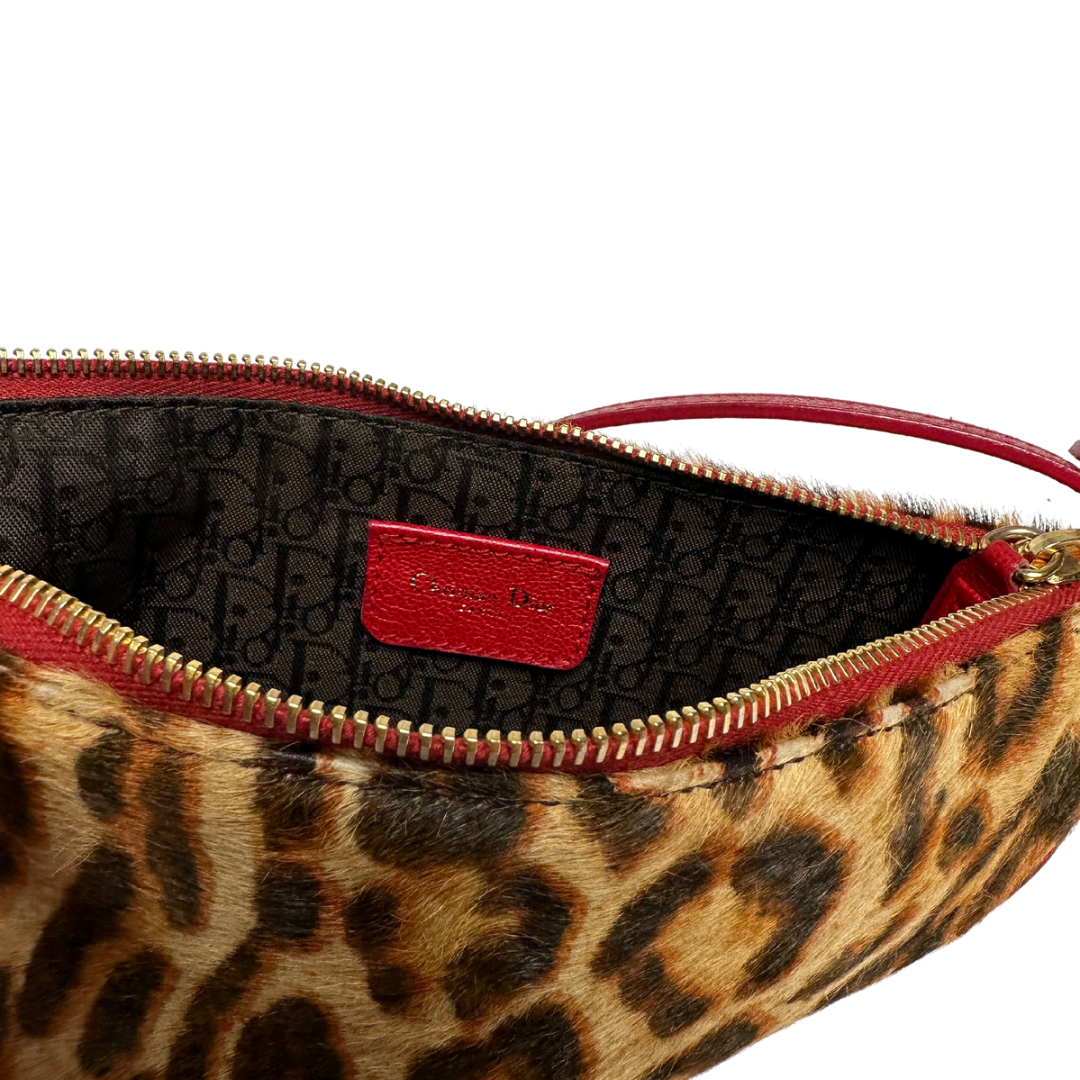 Christian Dior Leopard Print Pony Hair Saddle Bag