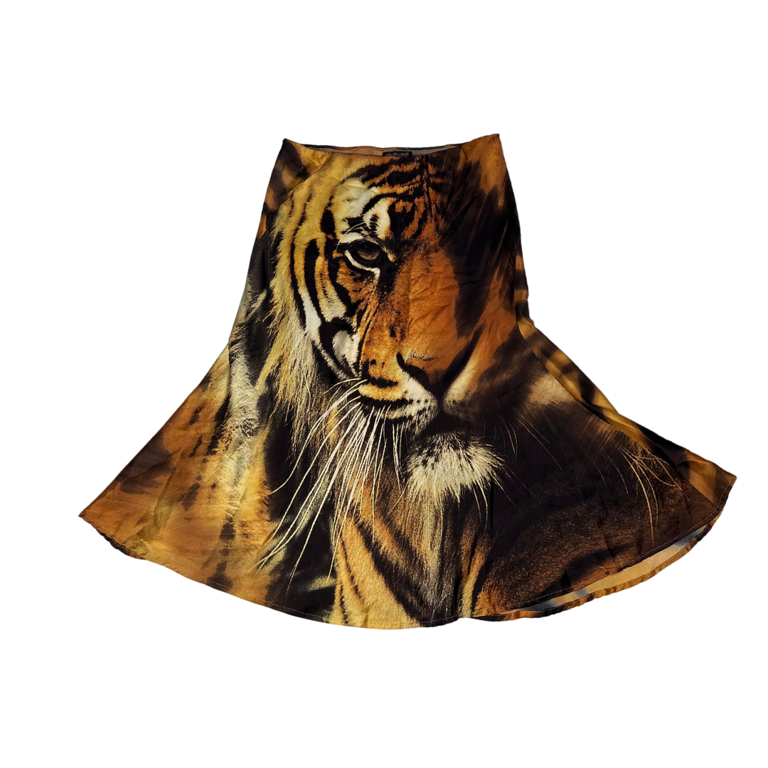 Roberto Cavalli Silk Tiger Print Skirt