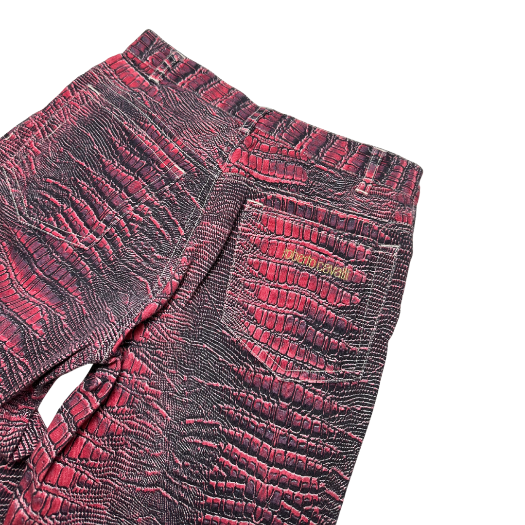 Roberto Cavalli Pink Snakeskin Print Jeans